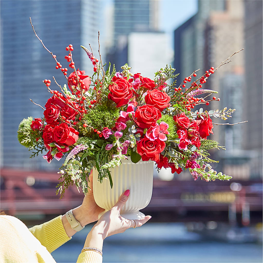 Big Red Bow Bouquet – Beantown Florist, Everett MA