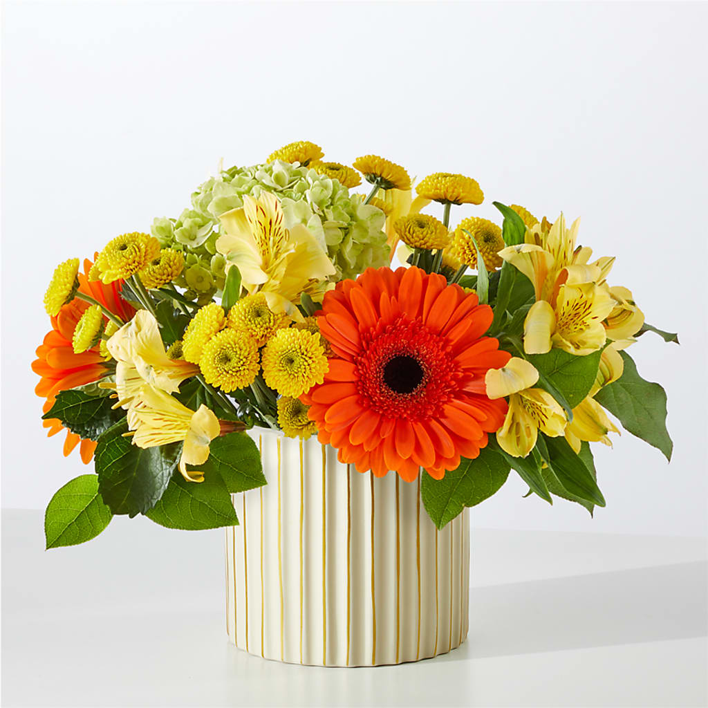 Autumn Sunshine Bouquet with Ivory Vase – Beantown Florist, Everett MA