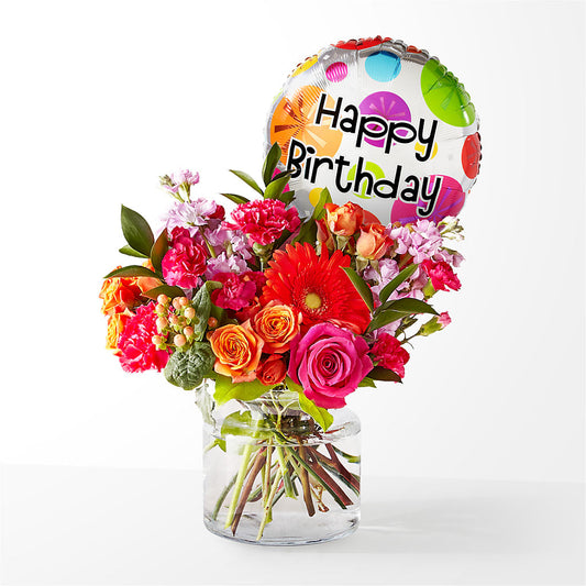 Fiesta Bouquet with Birthday Balloon –  Beantown Florist, Everett MA