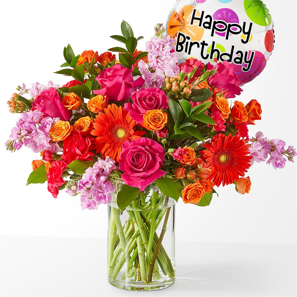 Fiesta Bouquet with Birthday Balloon –  Beantown Florist, Everett MA