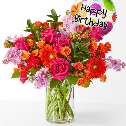 Fiesta Bouquet with Birthday Balloon –  Beantown Florist, Everett MA