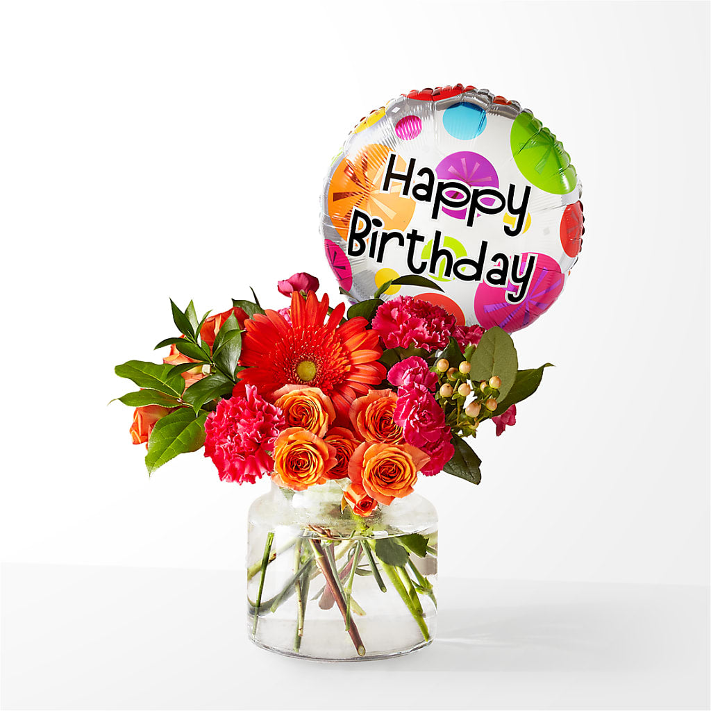 Fiesta Bouquet with Birthday Balloon –  Beantown Florist, Everett MA