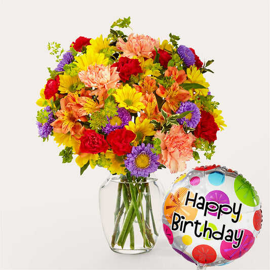 Kaleidoscope Bouquet with Birthday Balloon –  Beantown Florist, Everett MA