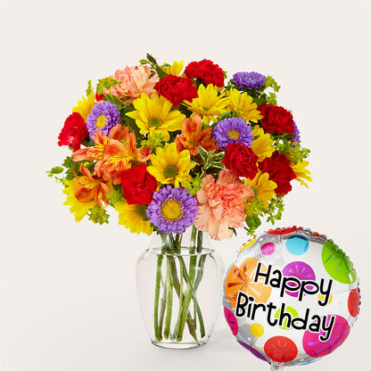 Kaleidoscope Bouquet with Birthday Balloon –  Beantown Florist, Everett MA