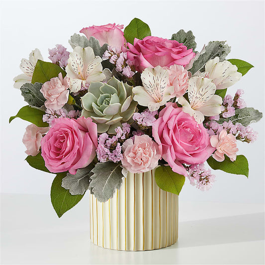 Dusty Rose Bouquet with Ivory Vase –  Beantown Florist, Everett MA
