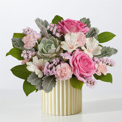 Dusty Rose Bouquet with Ivory Vase –  Beantown Florist, Everett MA