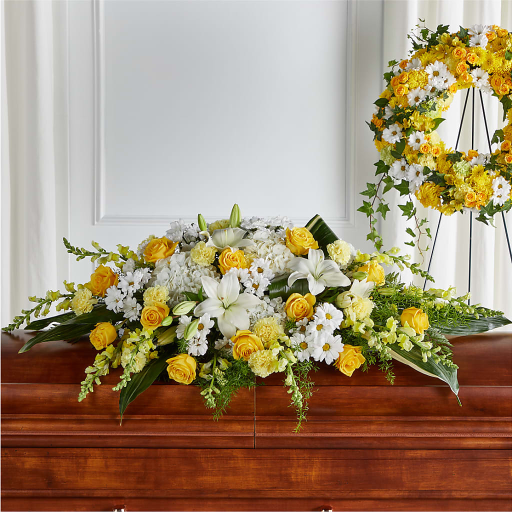 Golden Harmony Casket Spray –  Beantown Florist, Everett MA