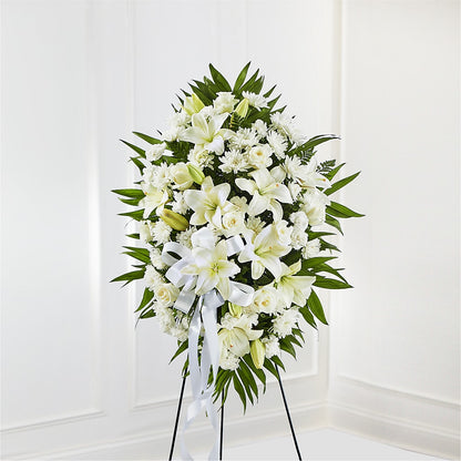 Exquisite Tribute Standing Spray-White Ribbon –  Beantown Florist, Everett MA