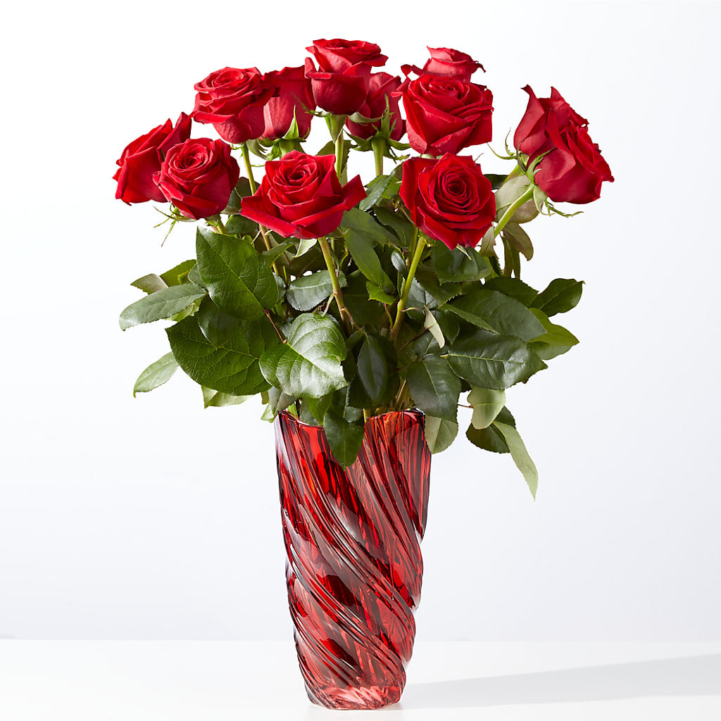 Classic Love Red Rose Bouquet with Luxe Swirl Vase –  Beantown Florist, Everett MA