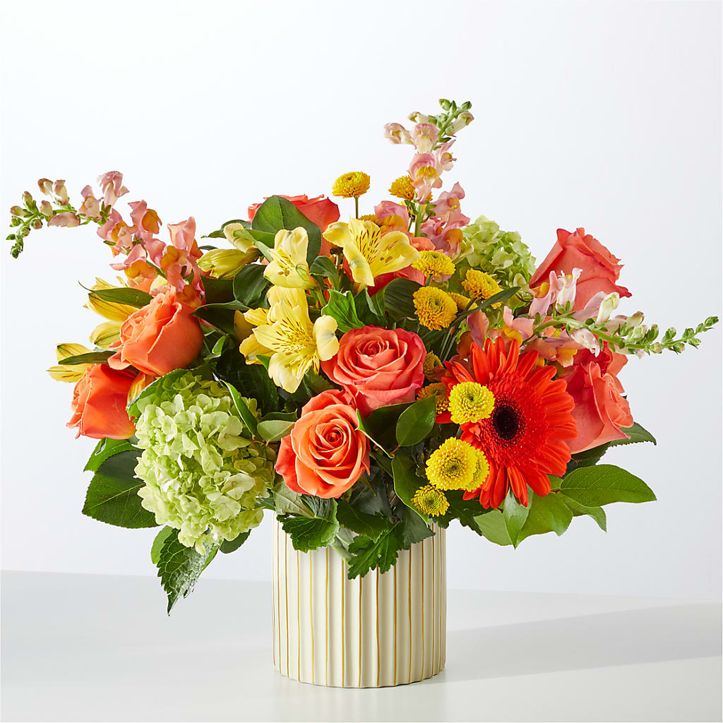 Autumn Sunshine Bouquet with Ivory Vase –  Beantown Florist, Everett MA