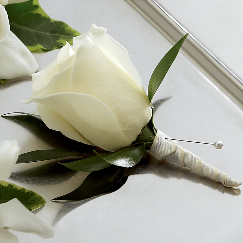 White Rose Boutonniere –  Beantown Florist, Everett MA