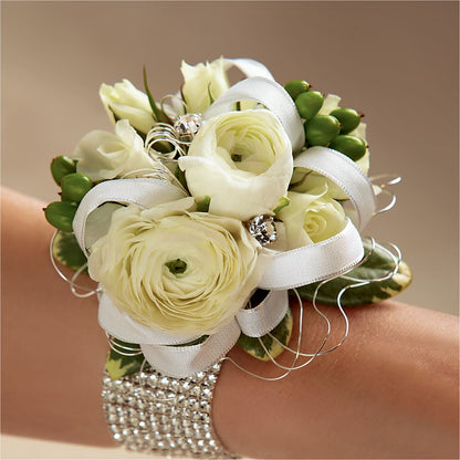 White Wedding Corsage –  Beantown Florist, Everett MA